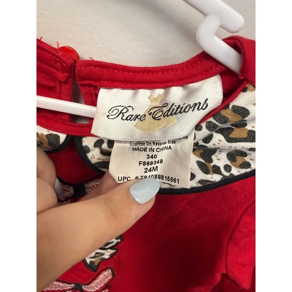 Rare Editions Girls Red Leopard Bow Peter Pan Collar Scalloped Top 24M F869349